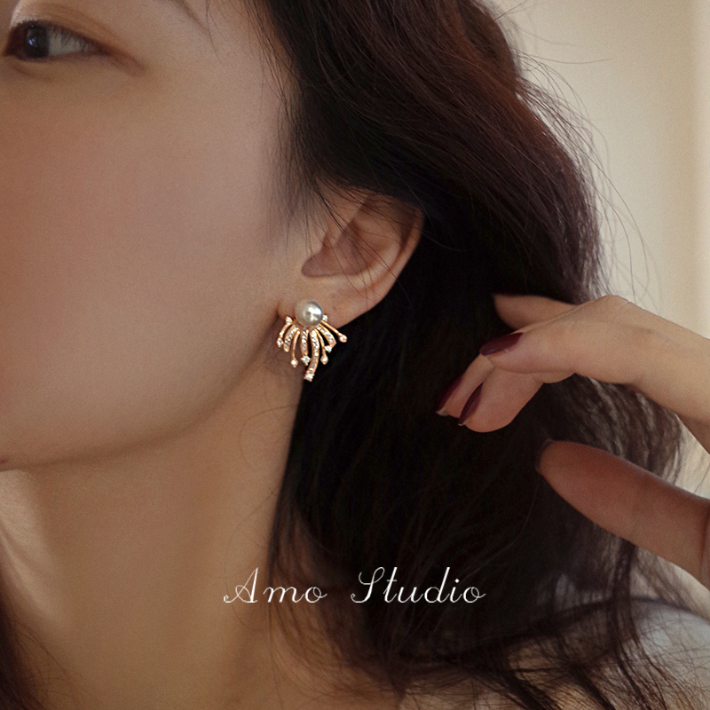 烟花人造珍珠耳环两戴独特设计感