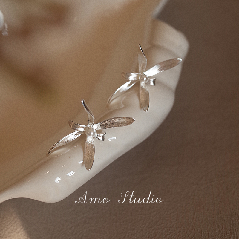 AMO兰花人造珍珠耳环女文艺复古