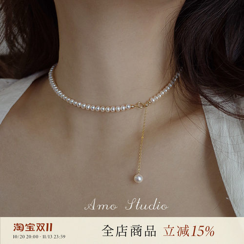 AMO经典天然珍珠锁骨奢小众项链