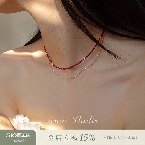 AMO红玛瑙双层项链女本命年过年