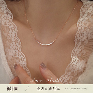 AMO弧光 闪钻微笑纯银项链女高级感轻奢小众锁骨链简约大气颈链