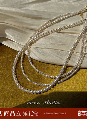 AMO天然珍珠项链女正圆强光可调