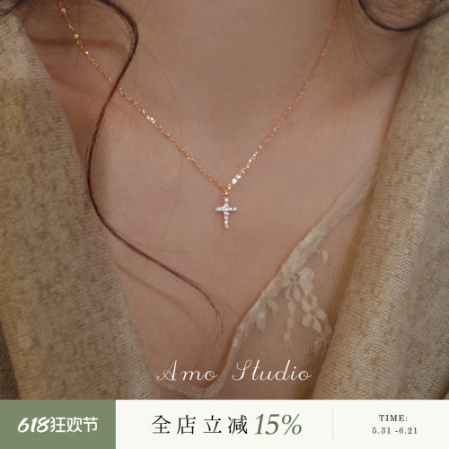 闪钻十字架纯银项链女小众个性