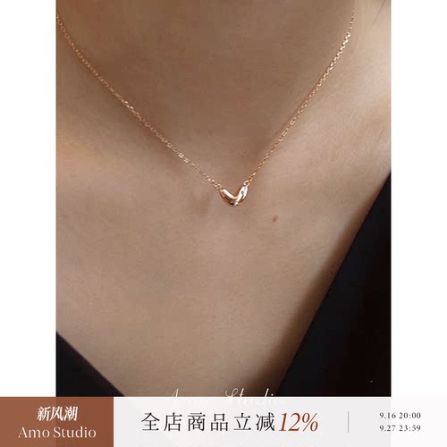 AMO镶钻爱心项链女纯银简约甜美