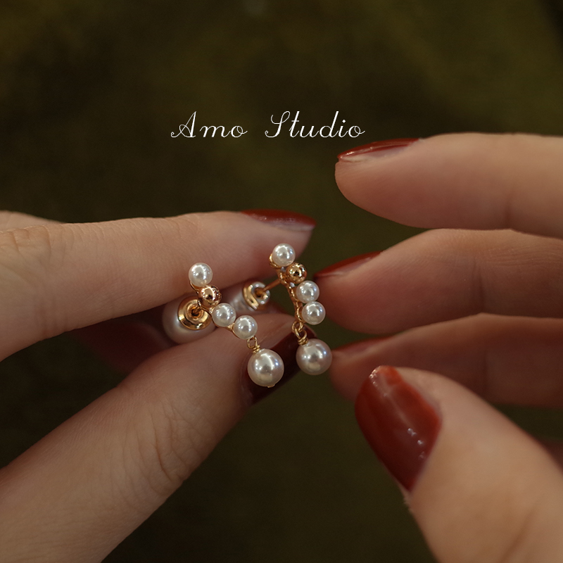 AMO人造珍珠耳环女前后两戴