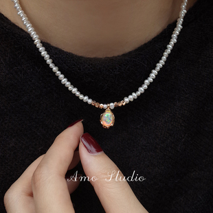 AMO白日梦欧泊珍珠项链女复古小众设计锁骨链轻奢气质高级颈链