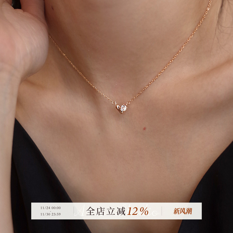 AMO闪钻爱心项链女纯银简约高级