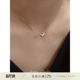AMO简爱镶钻爱心纯银项链女2026新款 冬小众设计感甜美简约锁骨链