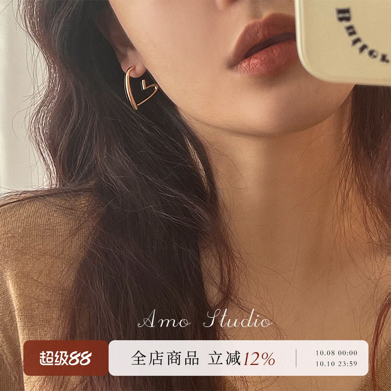 AMO爱心耳环女925银针甜美小众