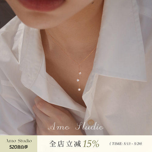AMO闪钻Y字纯银项链百搭通勤时尚