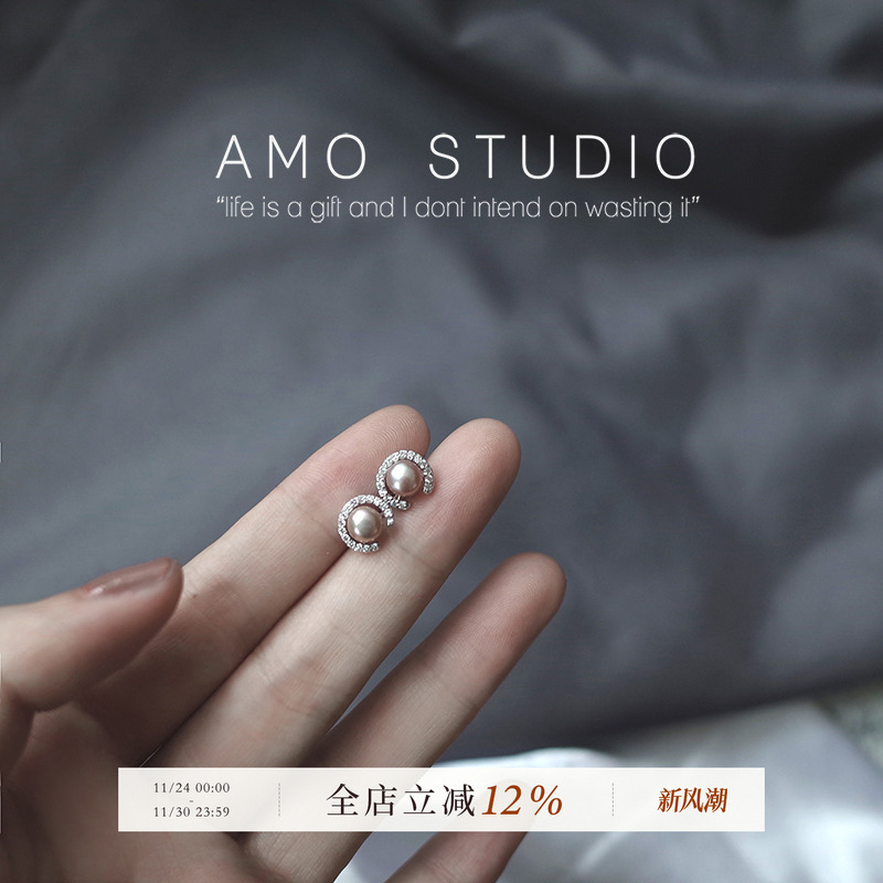 半圆天然珍珠耳环女银针温柔气质