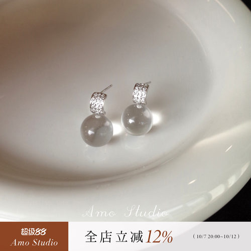 AMO天然白水晶耳环女高级冷淡风