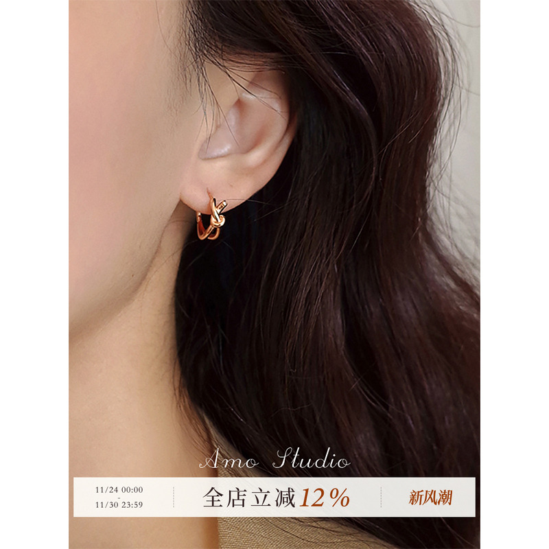 AMO闪钻打结圆圈耳环小众高级感