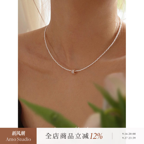 AMObaby人造珍珠项链女正圆迷你