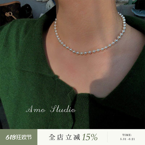 AMO人造珍珠项链女正圆fever同款