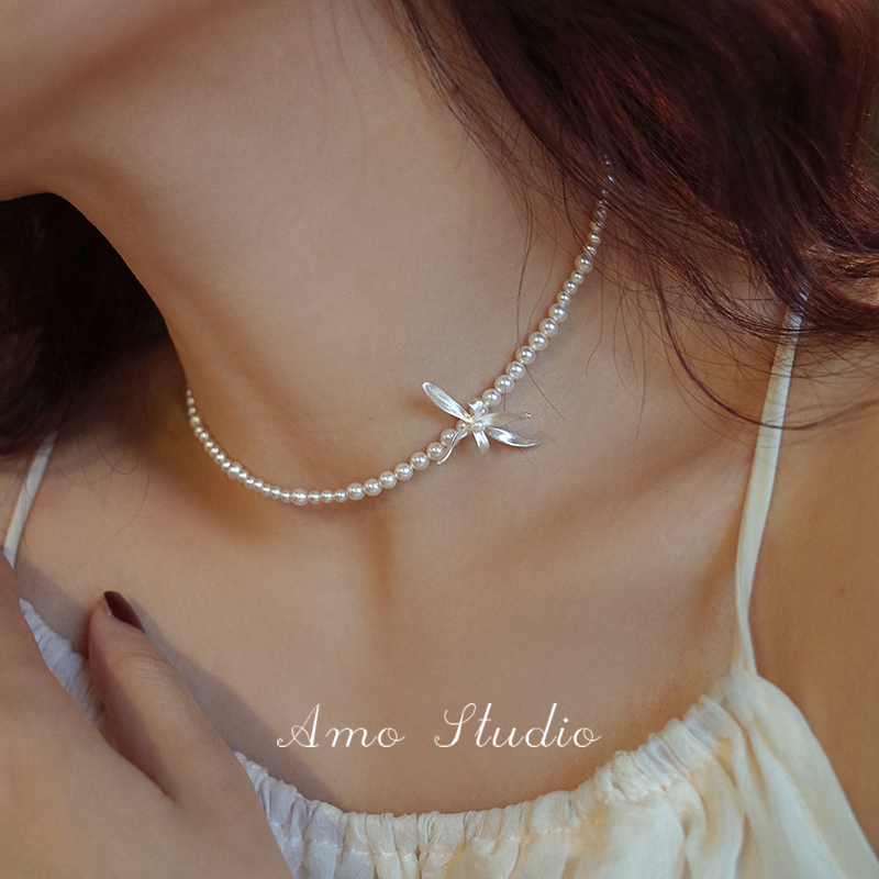 AMO幽兰小众独特兰花珍珠项链女chocker气质高级感颈链串珠锁骨链