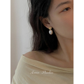AMO油画少女小天使金币珍珠耳环女法式 复古轻奢高级感小众耳饰