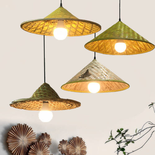 竹编斗笠帽吊灯仿古草帽灯火锅店