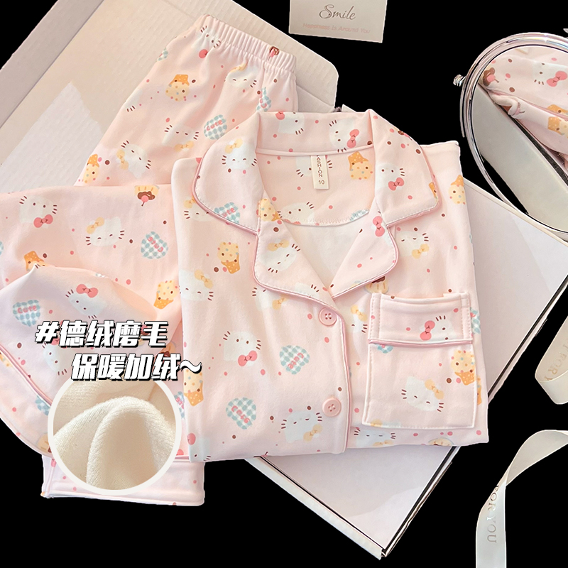 2025新款甜美德绒加厚款HelloKitty儿童睡衣长袖女童秋冬季家居服