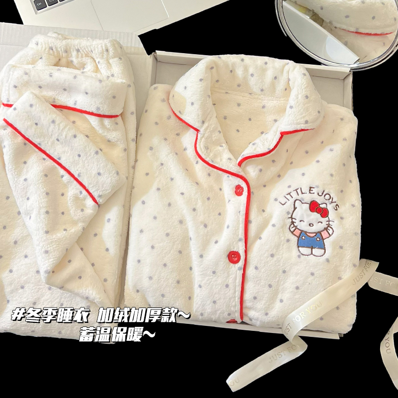 法兰绒儿童睡衣女秋冬季加绒加厚款2025新款珊瑚绒女童冬款家居服