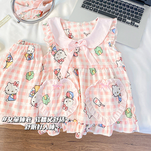 公主儿童睡衣女夏季薄款女童背心两件套HelloKitty2025新款家居服