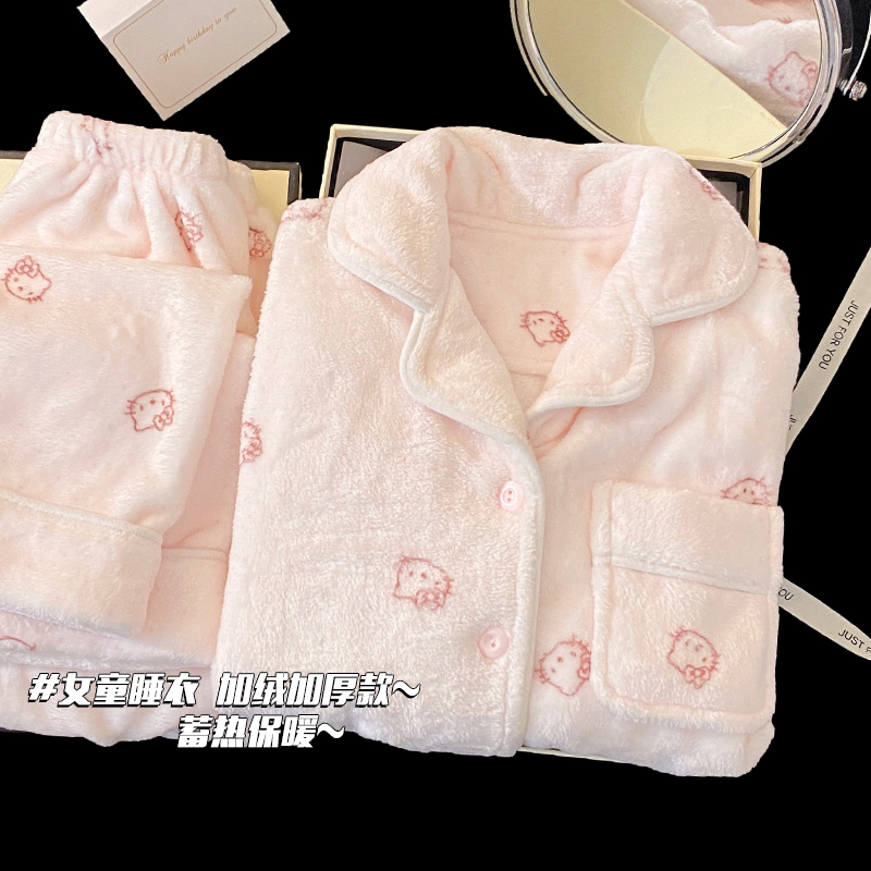 2025新款儿童睡衣女秋冬季加绒加厚款法兰绒女童冬款珊瑚绒家居服