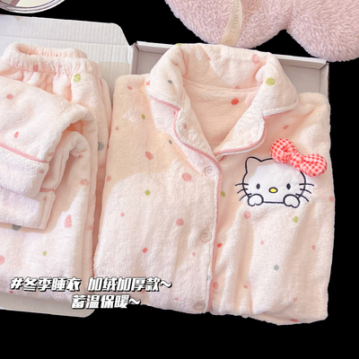 2025新款法兰绒儿童睡衣女秋冬季加绒加厚款珊瑚绒女童冬款家居服