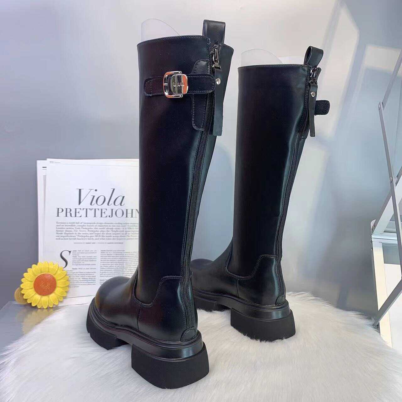 厚底高筒靴女春秋单靴圆头瘦瘦靴新款骑士靴黑色长靴网红长筒靴