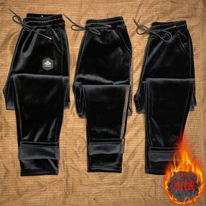 金丝绒加绒加厚直筒裤女士秋冬宽松高腰条绒垂感黑色新款长裤休闲