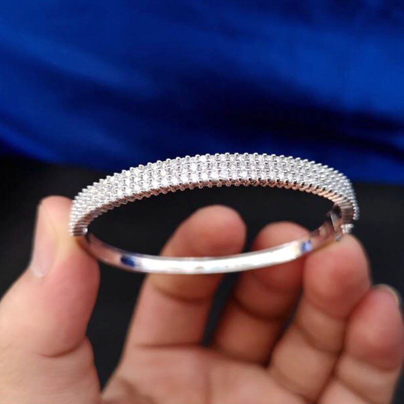 18k金群镶满钻满天星手镯女 白金色FG色天然钻石贵妃镯手环 结婚