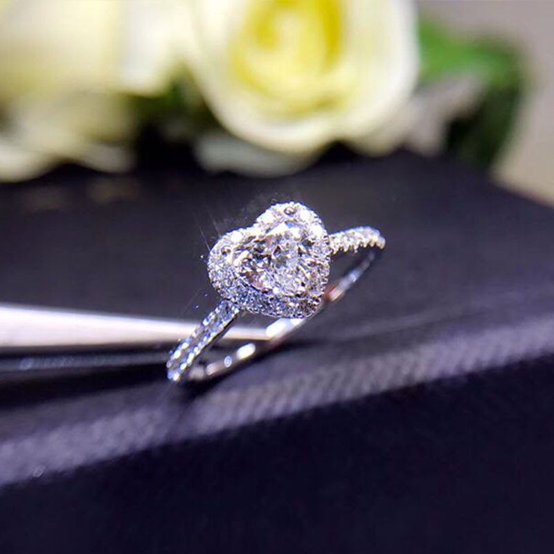 18k金50分桃心钻戒女 IGI钻石戒指定制 H色求婚送女友 心形钻婚戒