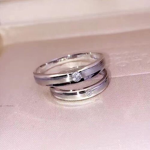 白金钻石结婚男款喷砂情侣对戒