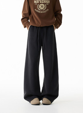 PUBIE街头复古纯色垂感弯刀运动裤男潮牌宽松灰色百搭休闲卫裤