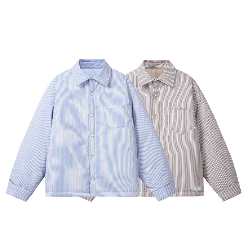 YANSANXIA蓝色衬衫棉服男女秋冬季夹棉oversize情侣加厚炸街外套
