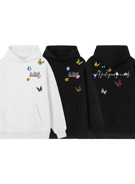 PSALMIST美式撞色蝴蝶连帽卫衣女2025秋新款百搭宽松时尚套头上衣