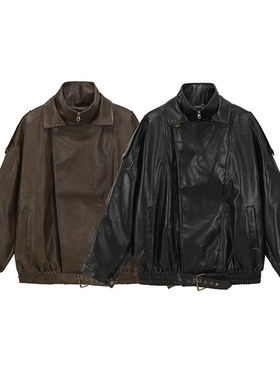 SANWEIYU秋季新款潮牌高级复古男女秋装街头痞帅机车皮衣夹克外套