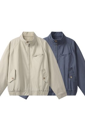 YANSANXIA新款复古水洗做旧重磅哈灵顿夹克流行纯棉男女工装外套