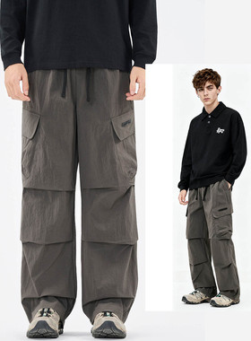 SANHOMME户外防风工装裤男女2025新款秋季宽松直筒阔腿休闲冲锋裤