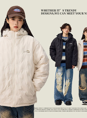 STUDIO ONE冬季美式休闲连帽羽绒服男女宽松褶皱肌理廓形情侣外套