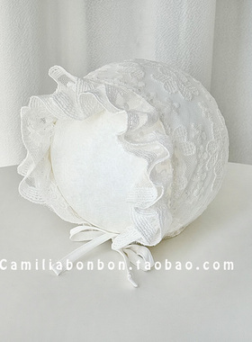 韩版婴儿公主帽春夏薄款白色蕾丝花边超萌可爱女宝宝宫廷遮阳帽子