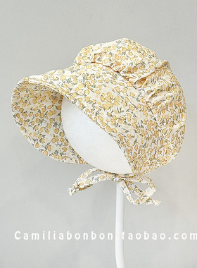 韩版新生婴儿防晒帽夏季薄款透气女宝宝小碎花外出遮太阳大檐帽子