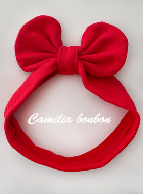 韩版婴儿发带春秋夏女宝宝红色蝴蝶结可爱喜庆满月周岁不勒头发饰