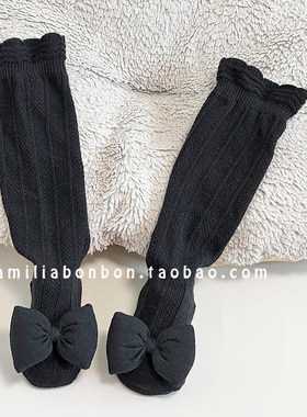 韩版婴儿长筒袜春秋薄款0-3-6个月女宝宝超萌可爱黑色网眼中筒袜