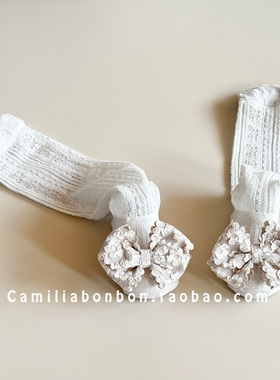 婴儿防蚊袜夏季网眼薄款过膝不勒腿透气女宝宝立体蝴蝶结长筒袜子