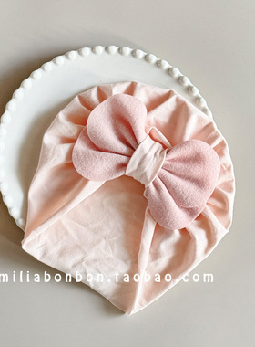 新生婴儿护囟门帽子春夏薄款满月女宝宝可爱蝴蝶结粉色胎帽印度帽