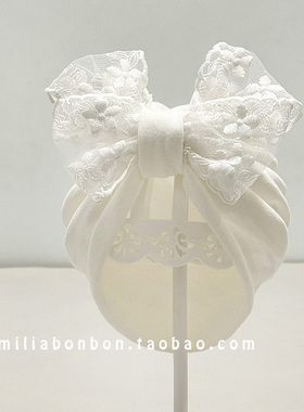 婴儿护囟门帽子春夏季百天女宝宝公主白色蕾丝可爱蝴蝶结套头胎帽