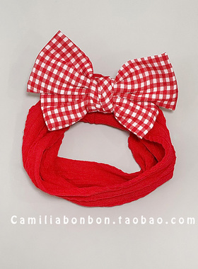 韩版婴儿护囟门发带女宝宝百天红色可爱蝴蝶结发饰生日宴不勒头饰