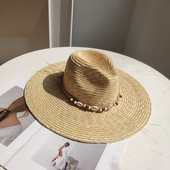 饰麦秆草爵士帽女户外沙滩防晒时尚 欧美春夏天新款 贝壳装 大檐帽子