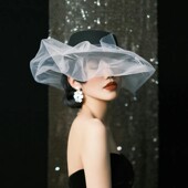 法式 复古黑色礼帽珍珠网纱面纱大檐帽女优雅拍照摄影森系新娘帽子