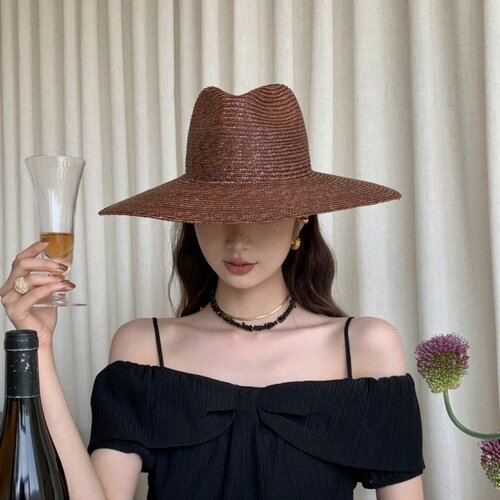 咖色麦秆草爵士礼帽法式复古夏天